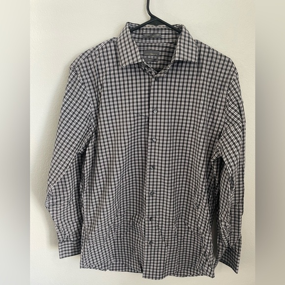 Dark Gray Striped Men's Calibrate Dress Shirt Button Up Neck 16.5 - Picture 2 of 9